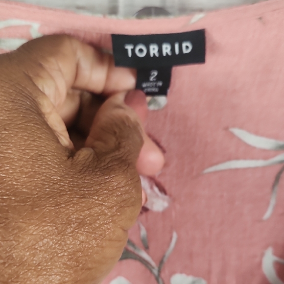 Torrid Pink BOHO Top, Embellished 3/4 Sleeve Blouse, With Tassel. - Picture 6 of 7